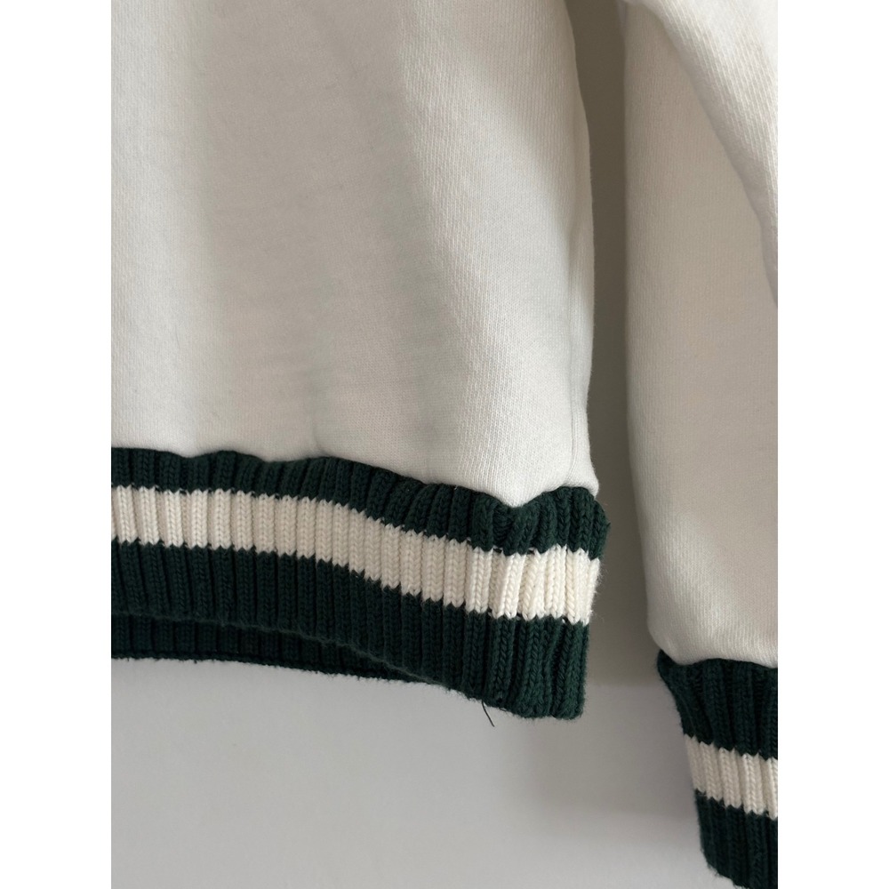 ZARA White Crewneck Sweatshirt Green Stripe Cuffs Size S - Picture 3 of 5